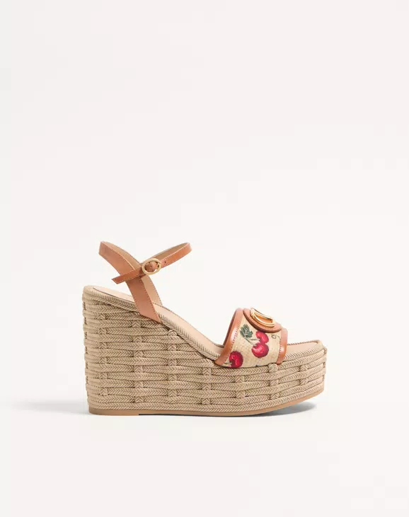 Valentino Vlogo Signature Cherryfic Pattern Wedge Sandal 120Mm - Image 1